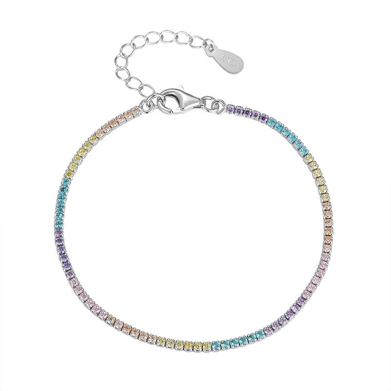 S925 Minimalist Bracelet Luxury colorful CZ Zircon Bezel Setting Bling Bracelet 2023