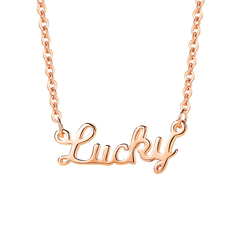 Collar de Letra Lucky Suerte Plata Ley 925 Collar Colgante