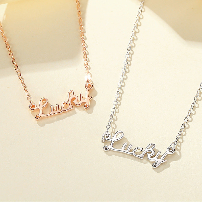 Collar de Letra Lucky Suerte Plata Ley 925 Collar Colgante