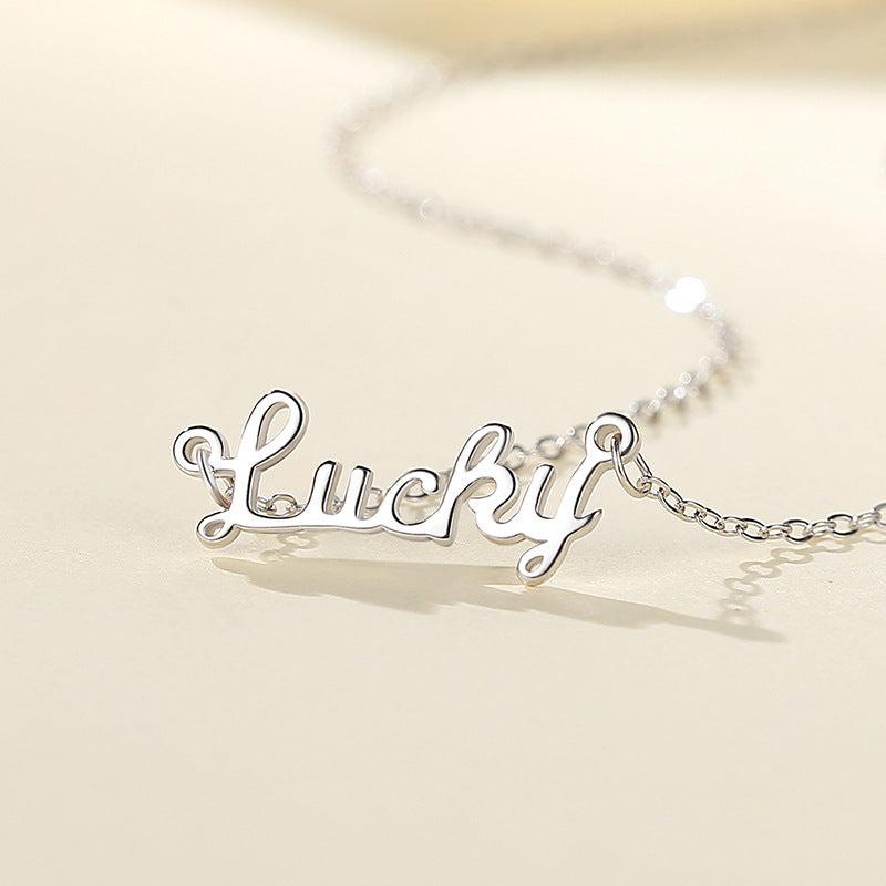 Collar de Letra Lucky Suerte Plata Ley 925 Collar Colgante