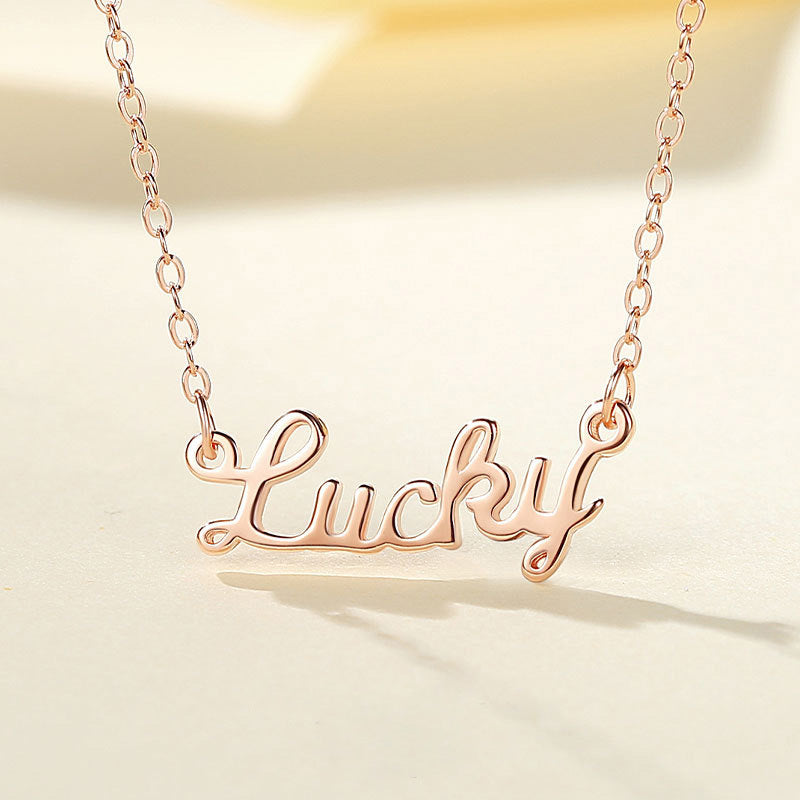 Collar de Letra Lucky Suerte Plata Ley 925 Collar Colgante